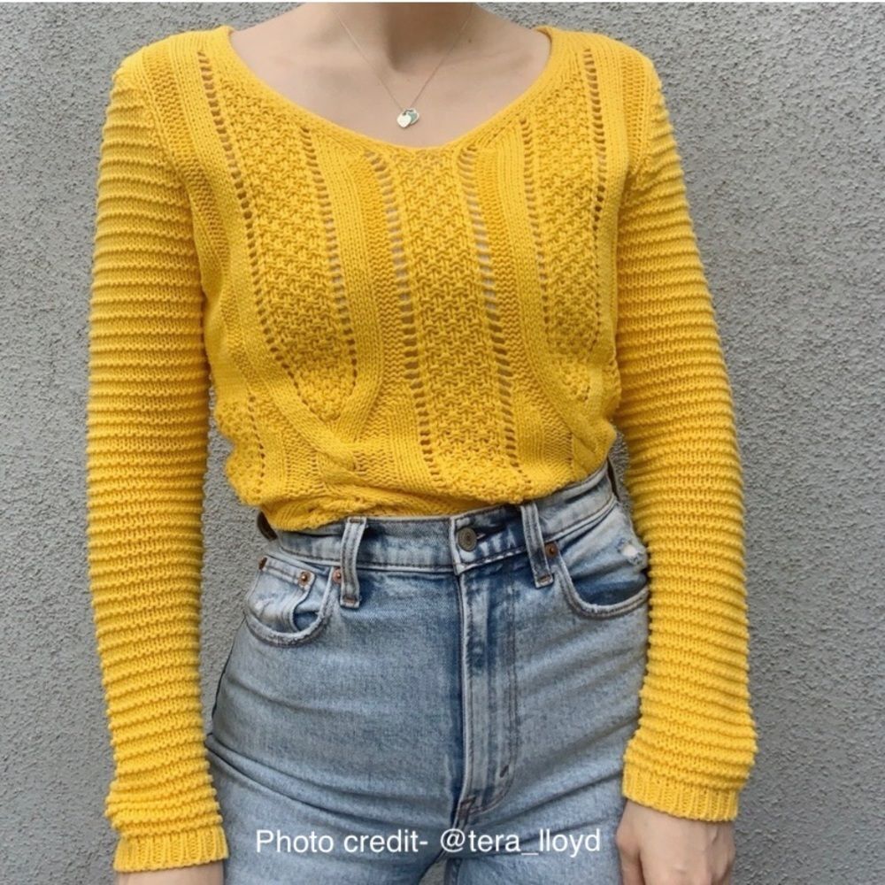 Boston Proper Yellow Knit Lace Up Sweater